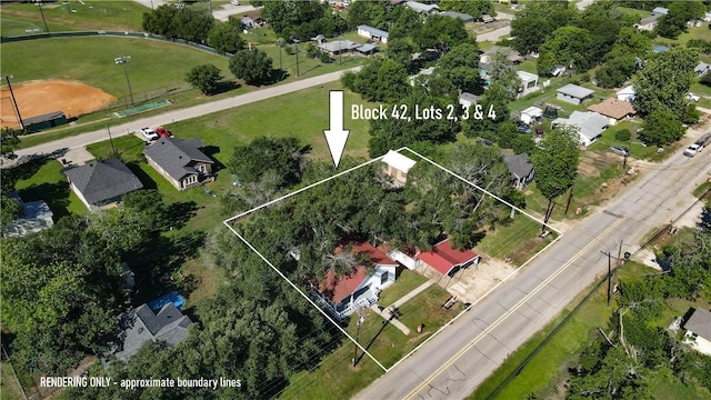 403N Banks St, Caldwell, TX 77836 - aerial view of residential area with property parcel outlined