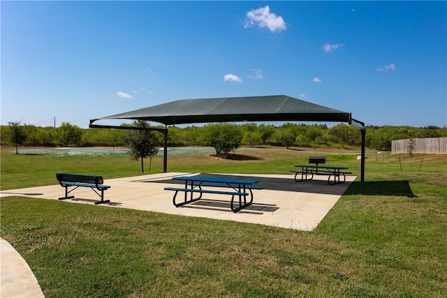 3108 Charge Ln, Bryan, TX 77808 - view of community with a patio area, a water view, a lawn, and a gazebo