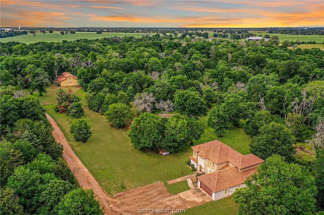 aerial view at dusk with a rural view