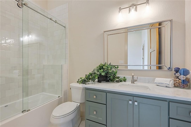 full bathroom featuring toilet, vanity, and combined bath / shower with glass door