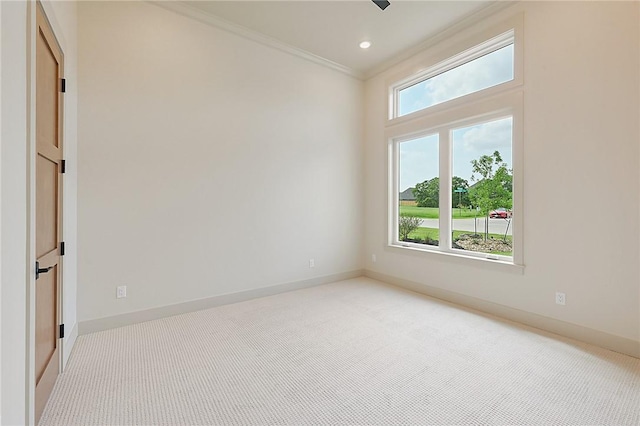 carpeted spare room featuring a healthy amount of sunlight and ornamental molding