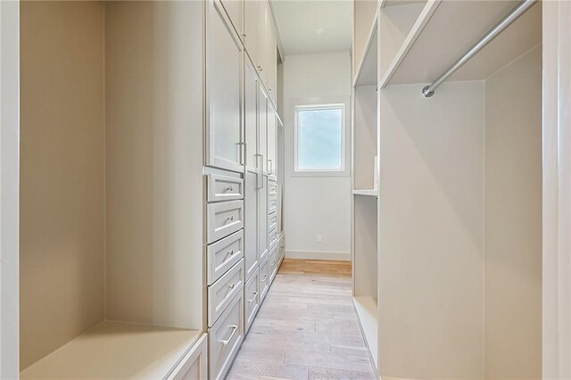 walk in closet with light wood-type flooring