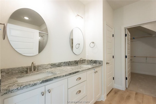 bathroom featuring hardwood / wood-style flooring and vanity