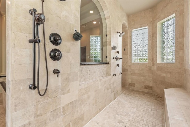 11376 Majestic Dr, Montgomery, TX 77356 - bathroom featuring walk in shower, plenty of natural light, and recessed lighting