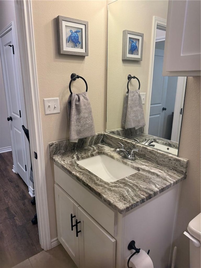 bathroom with vanity and wood finished floors