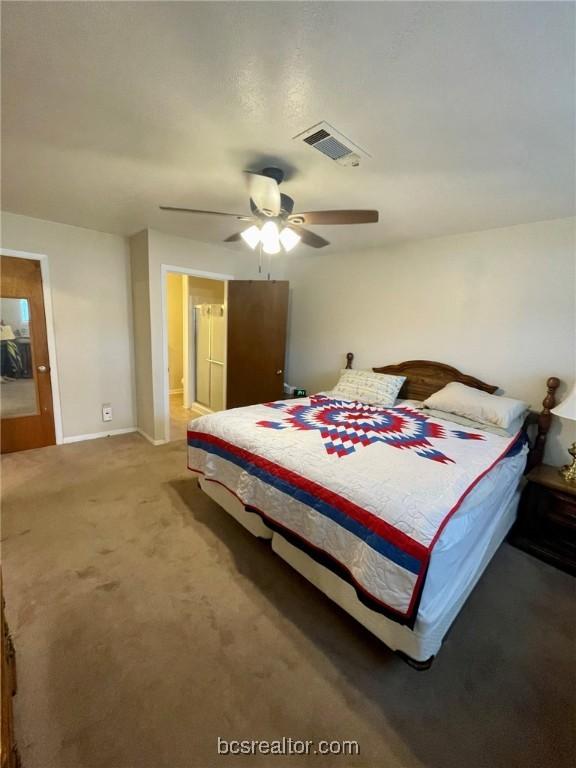 bedroom with carpet and ceiling fan