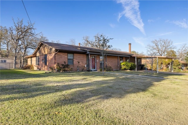 ranch-style home with a front lawn and a carport