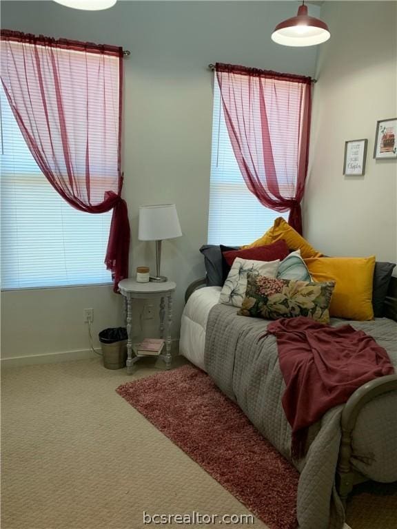 carpeted bedroom featuring multiple windows