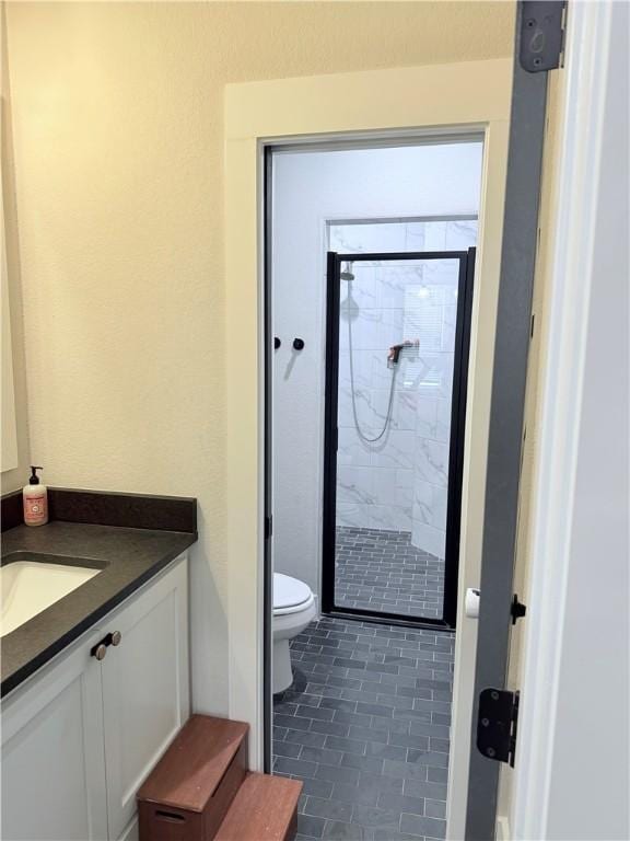 4203 Lismore Ln, College Station, TX 77845 - full bathroom featuring toilet, a stall shower, vanity, and tile patterned floors