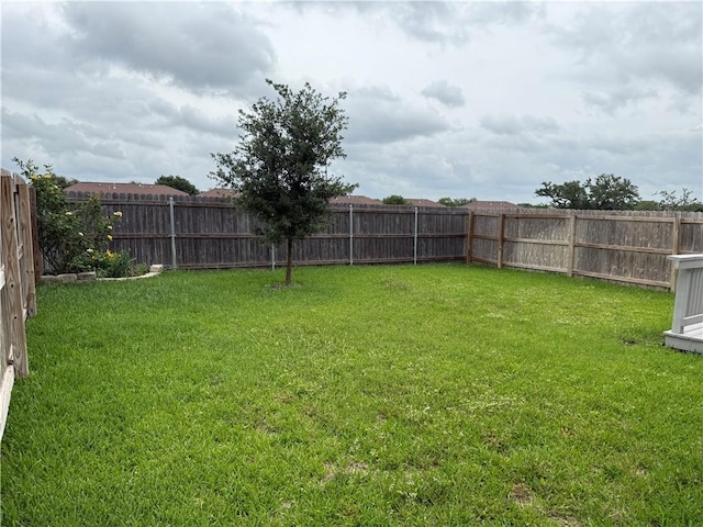 view of yard with a fenced backyard