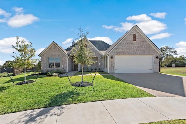 view of front facade with a front yard and a garage