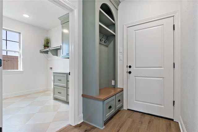 mudroom featuring light hardwood / wood-style floors