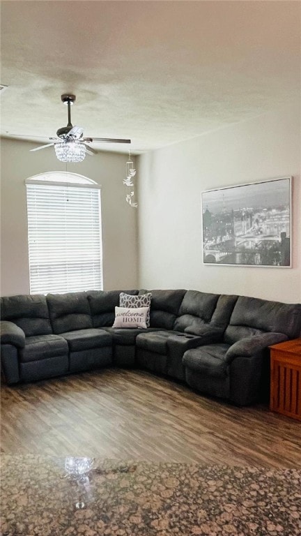 15481 Baker Meadow Loop, College Station, TX 77845 - living room with wood finished floors and a ceiling fan
