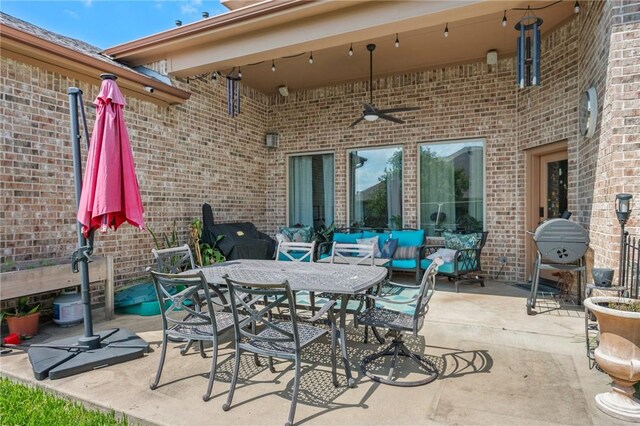 4314 Hadleigh Ln, College Station, TX 77845 - view of patio / terrace featuring a ceiling fan, outdoor dining space, and grilling area