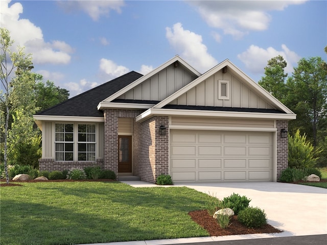 2784 Messenger Way, Bryan, TX 77803 - view of front facade with brick siding, board and batten siding, driveway, a front lawn, and an attached garage