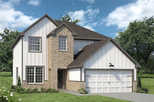 view of front of house with a garage and a front lawn