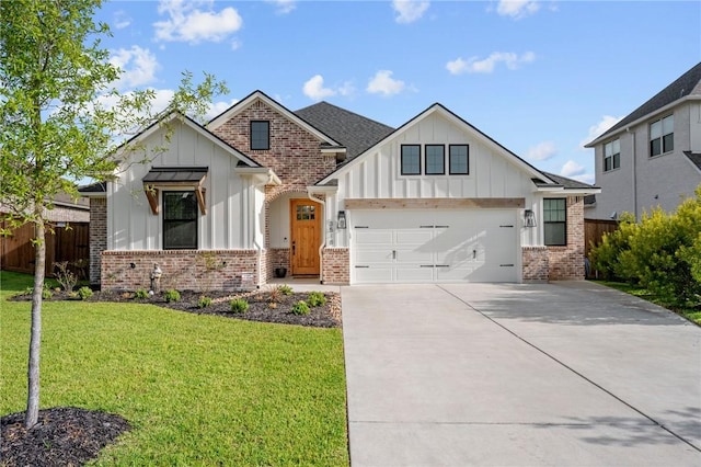 3518 Parmer Creek Ct, College Station, TX 77845 - modern farmhouse style home featuring board and batten siding, brick siding, concrete driveway, and an attached garage