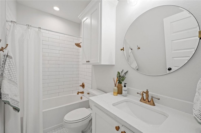 3518 Parmer Creek Ct, College Station, TX 77845 - bathroom with vanity, shower / bath combo with shower curtain, recessed lighting, and tile patterned floors