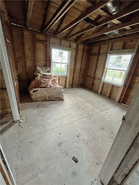 miscellaneous room with lofted ceiling