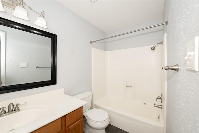 full bathroom with shower / bath combination, vanity, and toilet