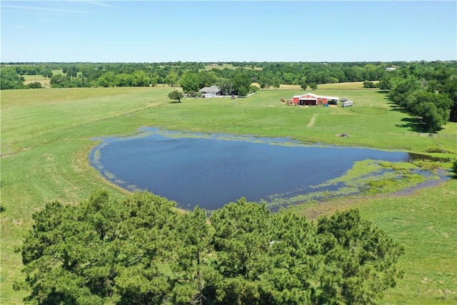 aerial view featuring a rural view and a water view