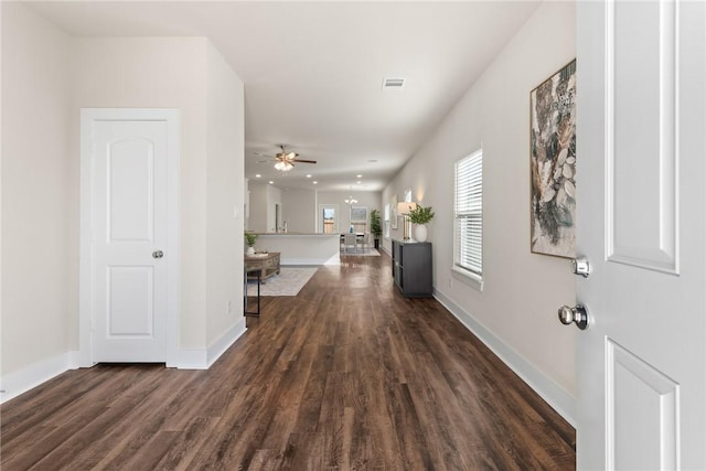 hall with dark hardwood / wood-style floors