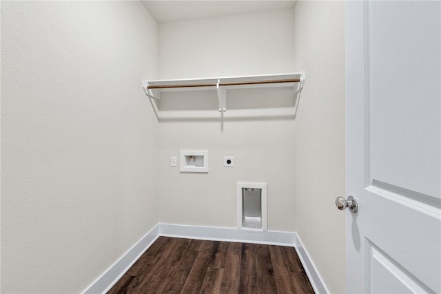 laundry room featuring dark wood-type flooring, washer hookup, and hookup for an electric dryer