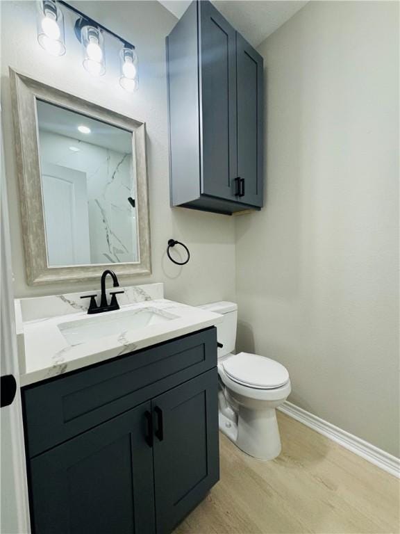 bathroom featuring vanity, toilet, and wood-type flooring