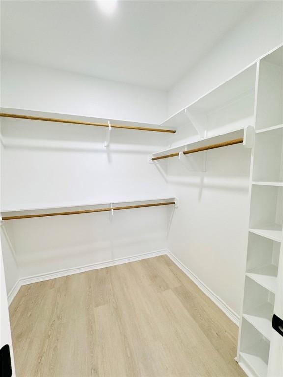 walk in closet with wood-type flooring