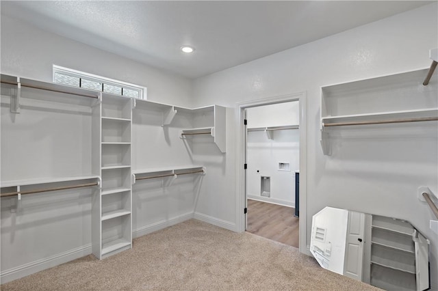 walk in closet featuring carpet floors