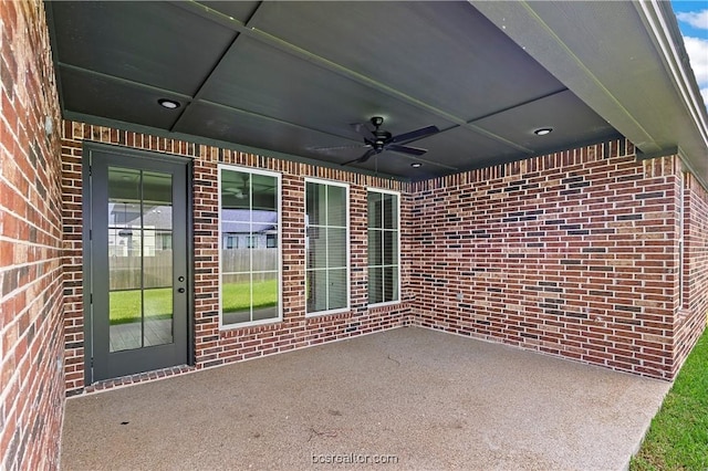 view of patio featuring ceiling fan