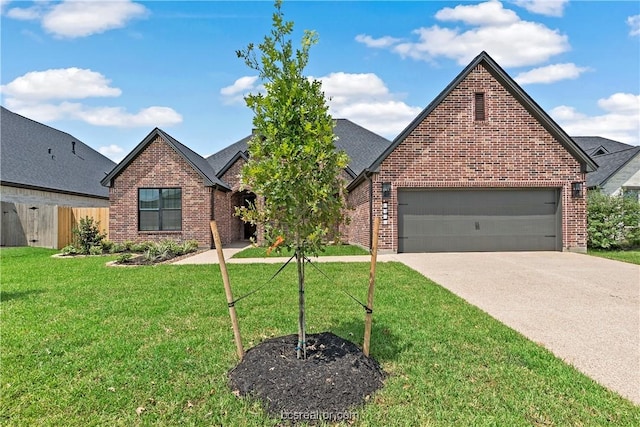 view of front of house featuring a garage and a front lawn