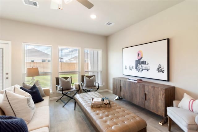 6410 Raleigh Loop, College Station, TX 77845 - living area featuring plenty of natural light, ceiling fan, baseboards, and recessed lighting