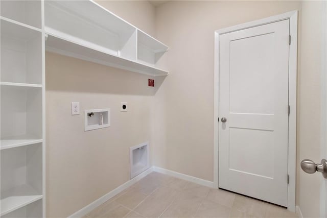 clothes washing area with hookup for a washing machine and hookup for an electric dryer