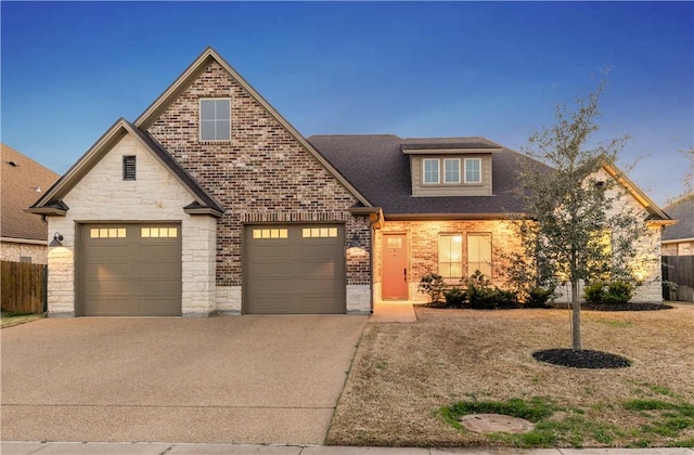 15658 Long Creek Ln, College Station, TX 77845 - view of front of home featuring a garage, driveway, brick siding, and fence