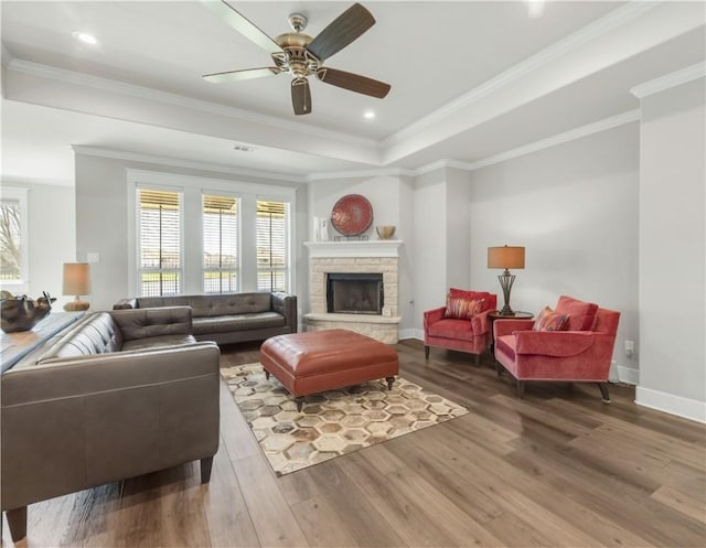 15658 Long Creek Ln, College Station, TX 77845 - living area with crown molding, baseboards, a wealth of natural light, and wood finished floors