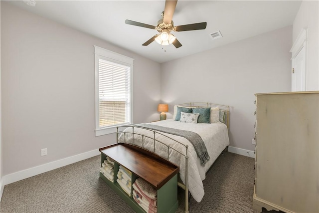 15658 Long Creek Ln, College Station, TX 77845 - carpeted bedroom with baseboards, visible vents, and ceiling fan