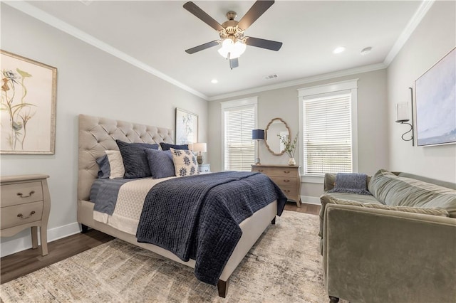 15658 Long Creek Ln, College Station, TX 77845 - bedroom with ornamental molding, wood finished floors, visible vents, and baseboards