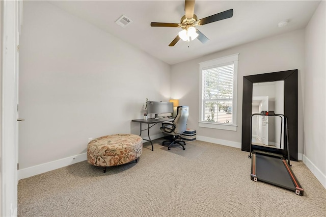 15658 Long Creek Ln, College Station, TX 77845 - office space with carpet, visible vents, ceiling fan, and baseboards