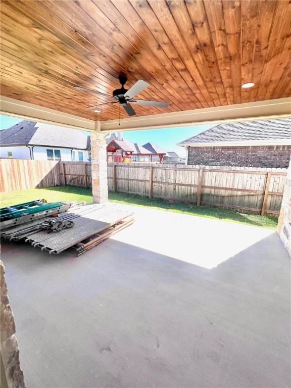 view of patio / terrace featuring ceiling fan