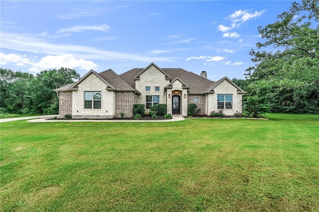 french country home with a front lawn