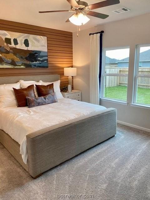 bedroom with carpet flooring and ceiling fan