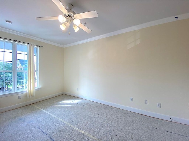 801 Luther St W Unit 401, College Station, TX 77840 - empty room featuring baseboards, ornamental molding, and a ceiling fan