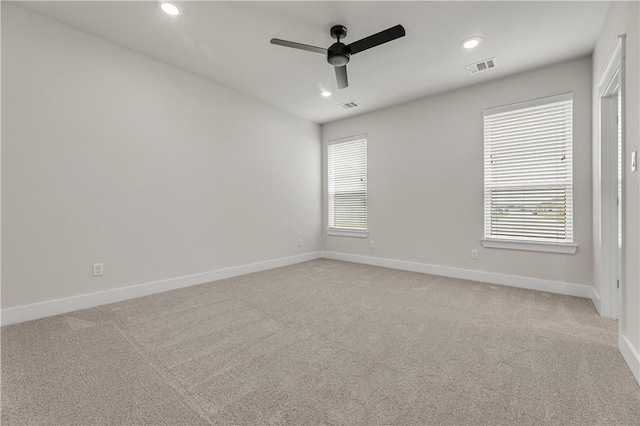 881 Double Mountain Rd, College Station, TX 77845 - empty room with a ceiling fan, recessed lighting, baseboards, and light colored carpet