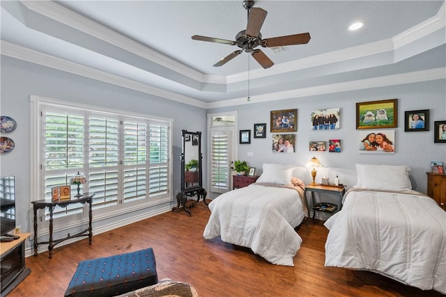 17265 Fm 2154th Rd, College Station, TX 77845 - bedroom featuring a raised ceiling, crown molding, wood finished floors, and recessed lighting
