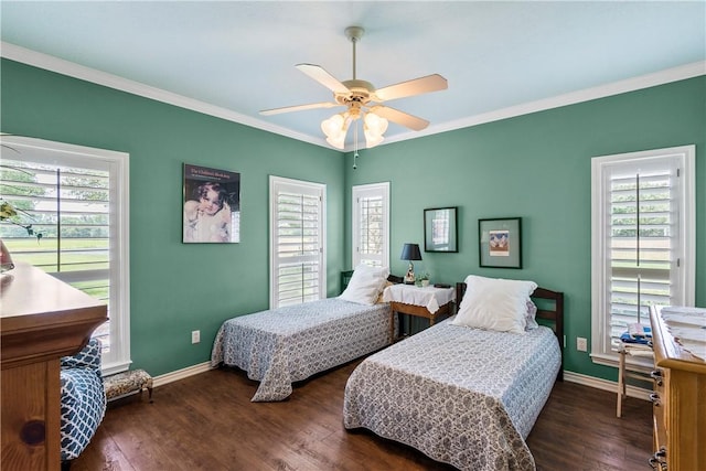 17265 Fm 2154th Rd, College Station, TX 77845 - bedroom with crown molding, baseboards, wood finished floors, and multiple windows