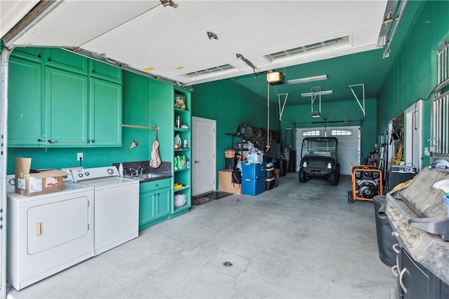 17265 Fm 2154th Rd, College Station, TX 77845 - garage with independent washer and dryer, a garage door opener, and a sink