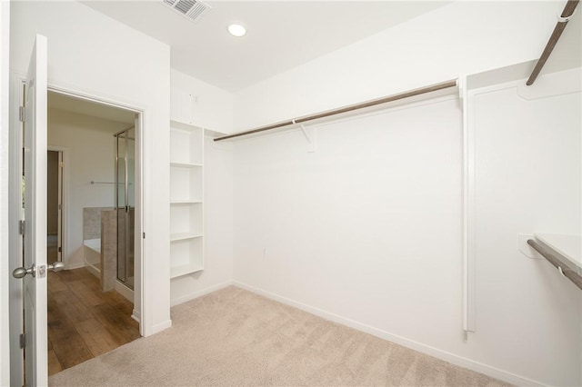 spacious closet with light carpet