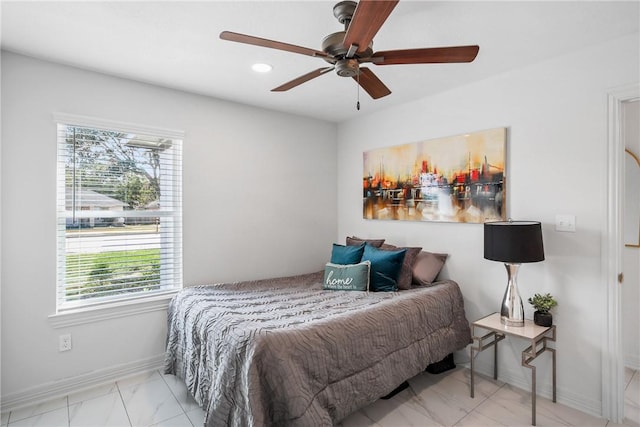 bedroom featuring ceiling fan