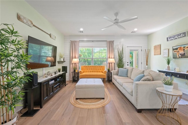 3914 Alamosa St, College Station, TX 77845 - living area with light wood finished floors, a ceiling fan, and recessed lighting